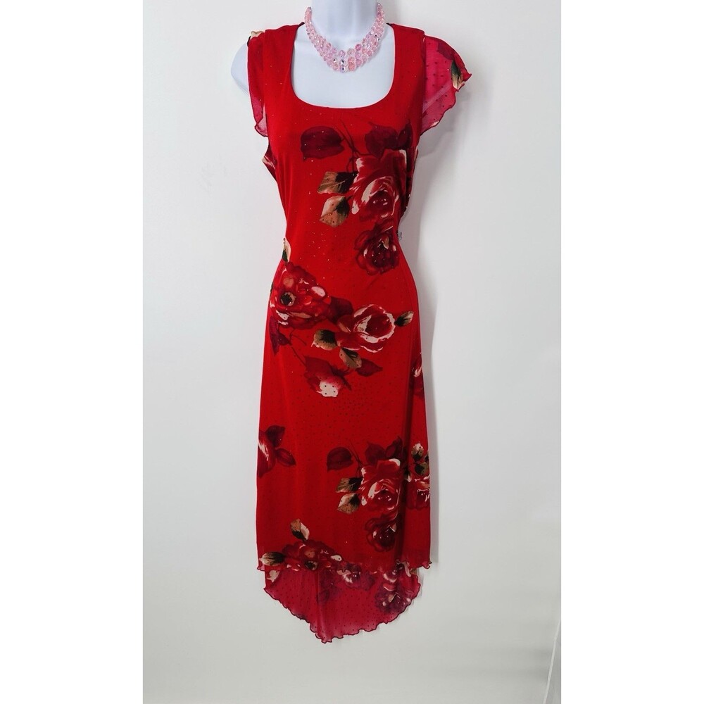 Vintage Fairy Y2K Flutter Dress AGB sequins Floral Red White floral Garden Party